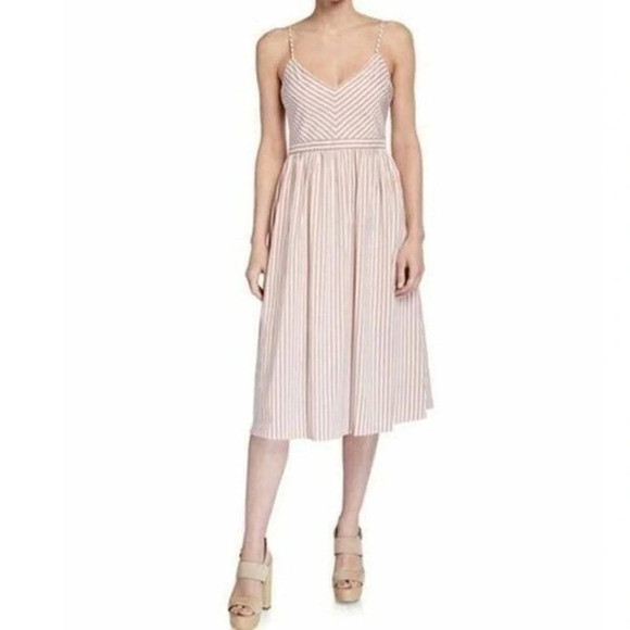 Avec Les Filles Striped Fit & Flare Beige Pink Sundress Midi Size 6 Small NWT - Picture 8 of 8